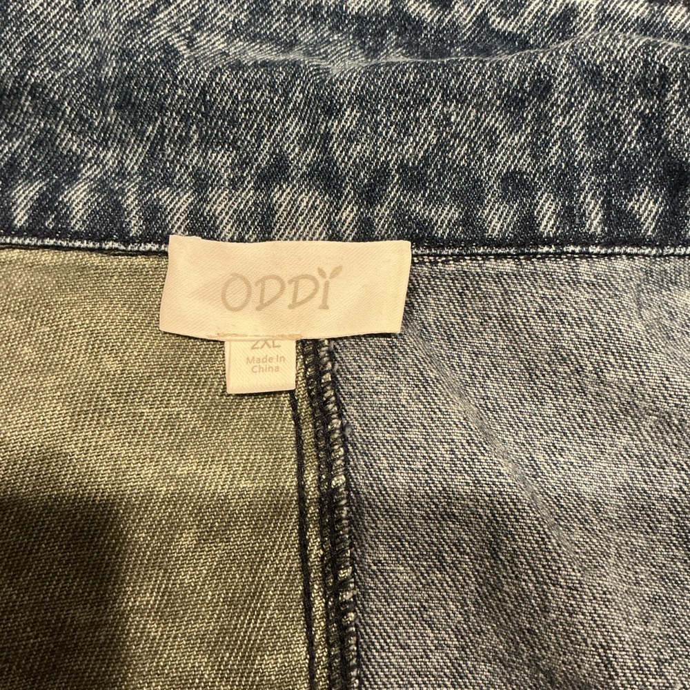 ODDY Oversized Mixed Medium Denim & Camo Shacket Jacket 2XL Button Front Pockets - Picture 7 of 8